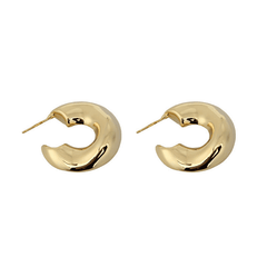 Irregular Thick Metal Round Gold Color Hollow Hoop Korean Earrings