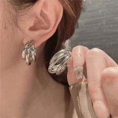 Trendy Silver Plated 3 Layer Circular 925 Silver Sterling Needle Hoop Korean Earring (Copy)