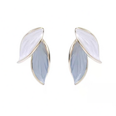 Korean Grey Two Leaves with S925 Silver Needle Fashion Stud Korean Earring