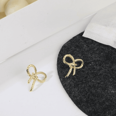 Trendy Gold Tone Rope Knot Shaped Ribbon Bow Twisted Stud Korean Earring for Girl