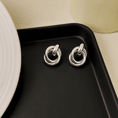 Cross Shaped Two layer Circle Earrings European and American Exaggerated Metal Earrings Light Luxury Silver Korean Earrings