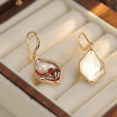 Luxury Vintage Style Metal Enamel Oil Painting Spring Flower Pearl Korean Drop Earrings for Women