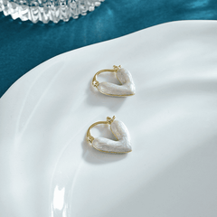 Gold Plated Romantic White Enamel Heart Shaped Pendant Drop Korean Earrings for Women
