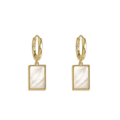 Latest White Shell Glass Square Pendant Luxury Drop Korean Earring for Woman