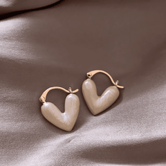 Gold Plated Romantic White Enamel Heart Shaped Pendant Drop Korean Earrings for Women