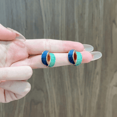 Retro Style Enamel Green Blue Enamel Cross Geometric Stud Korean Earrings for Girls