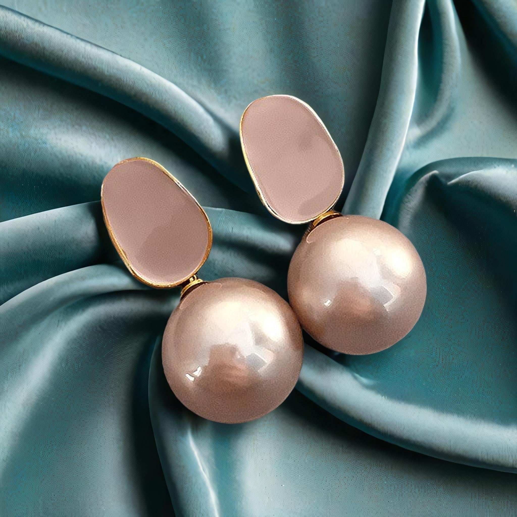 French Style Pink Big Pearl with Elegant Enamel Drop Pearl Korean Earrings for Women