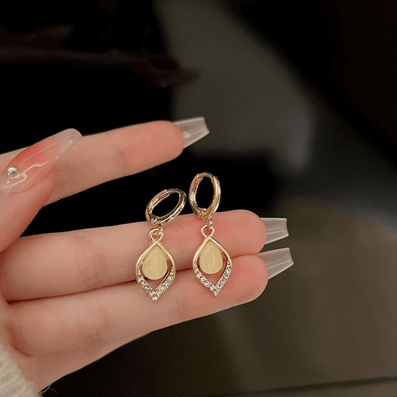 Luxury Gold Lightweight Teardrop Diamond with Opal Stone Fashion Korean Earring