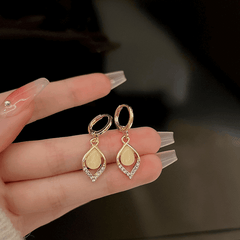 Luxury Gold Lightweight Teardrop Diamond with Opal Stone Fashion Korean Earring