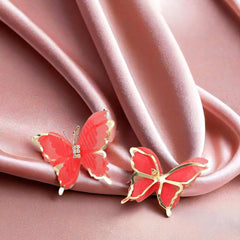 Metal Chiffon Fabric Red butterfly Earrings with Mesh Design Trendy Korean Earrings for Girls