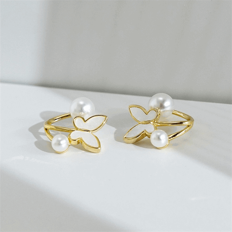 Korean Small White butterfly with Pearl Elegant Stud Fashion Earrings
