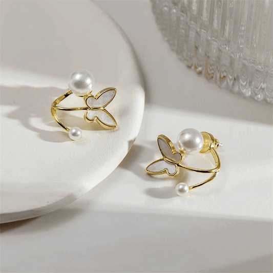 Korean Small White butterfly with Pearl Elegant Stud Fashion Earrings