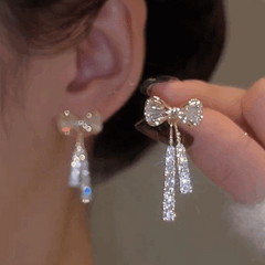Latest Diamond Dangle Earring with Zircon Bow Tassel Long Drop Korean Earrings For Party