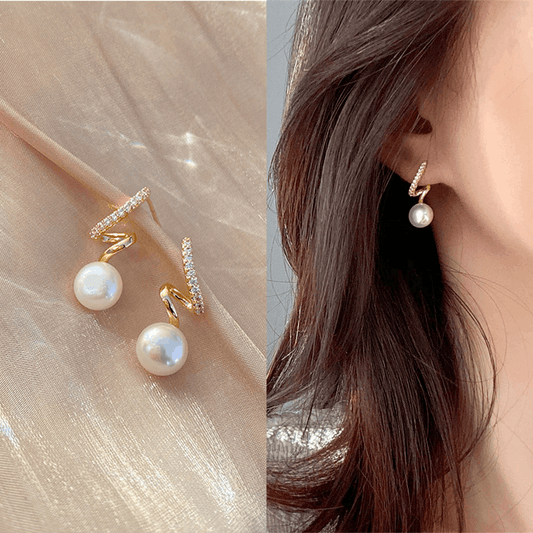 Twisted Diamond Stud Pearl Earrings Snake Shaped Luxury Fashion Stud Korean Earrings
