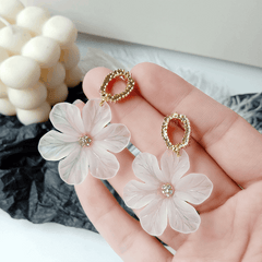 Simple Metal White Flower with zircon Drop Korean Earrings for Women