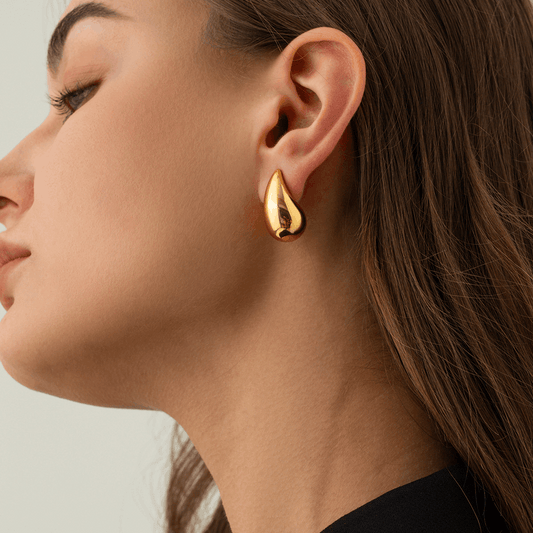 Funky Big Tear Drop Gold Plated Water Drop Design Korean Drop Earrings for Women