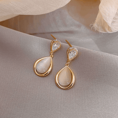 Elegant Opal Pendant Golden Color with Zircon Trendy Korean Drop Earrings