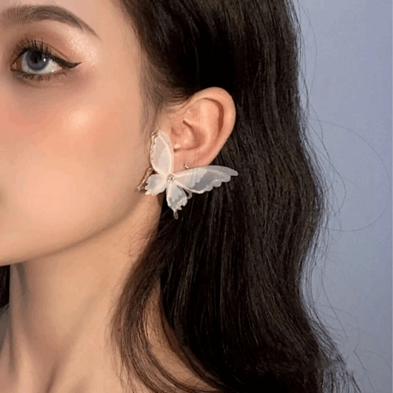 Metal Chiffon Fabric White butterfly Earrings with Mesh Design Trendy Korean Earrings for Girls