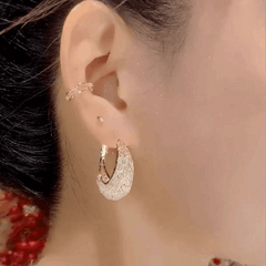 American Luxury Ring Pattern Hoop Earrings with High Quality Zircon Trendy Korean Earrings