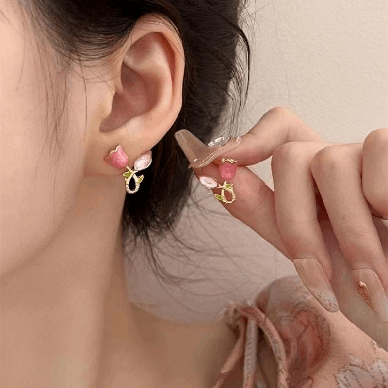 Latest Fashion Pink Tulip Flower stud latest trendy Korean Earrings for Girls