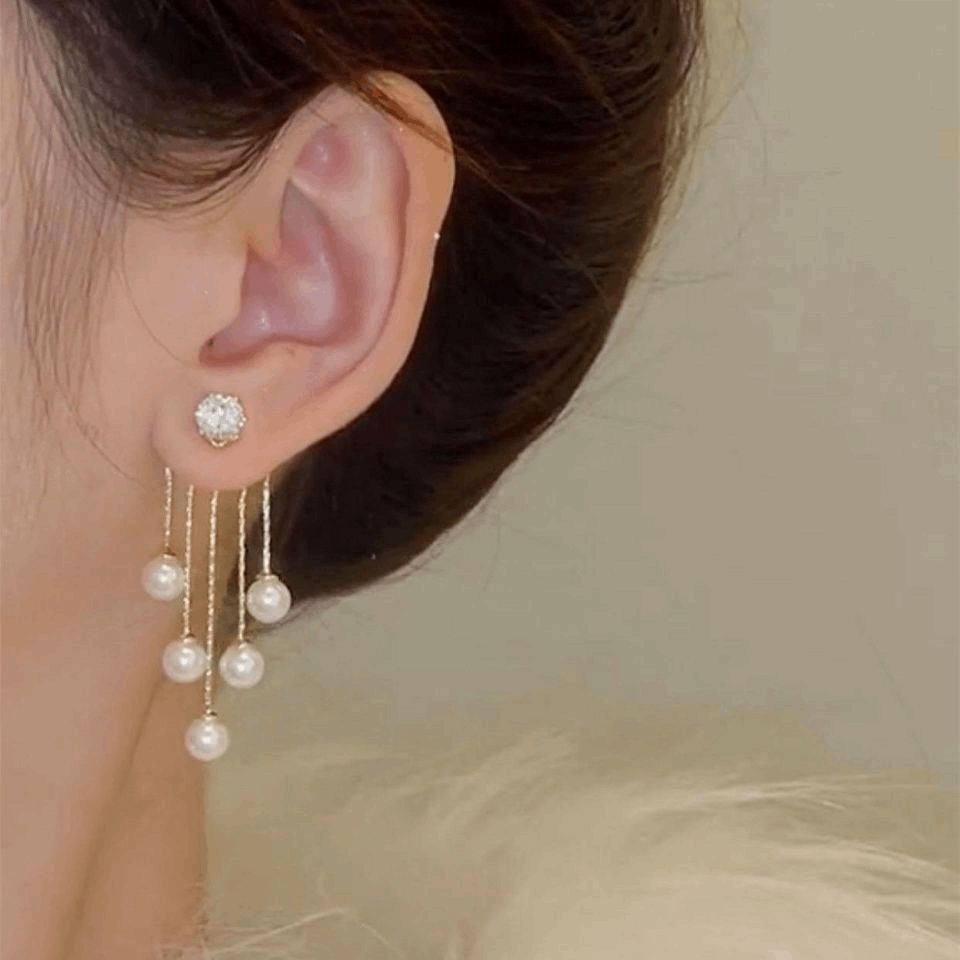 Pure Multiple Pearl Tassel Earrings Light Luxury and Super Shiny Long Pearl Korean Dangle Earrings