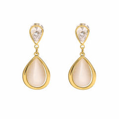 Elegant Opal Pendant Golden Color with Zircon Trendy Korean Drop Earrings