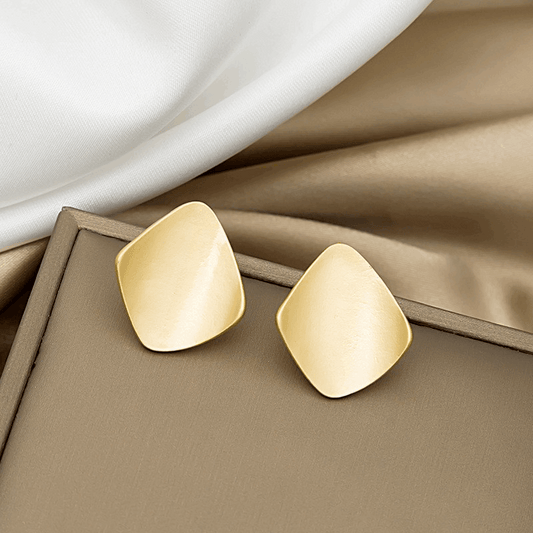Simple Square Retro Gold Color Stud Korean Earrings with s925 Needle