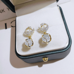 Trendy Rhinestone Swan Stud Earrings with Opal Stone Luxury Korean Drop Earrings for Women