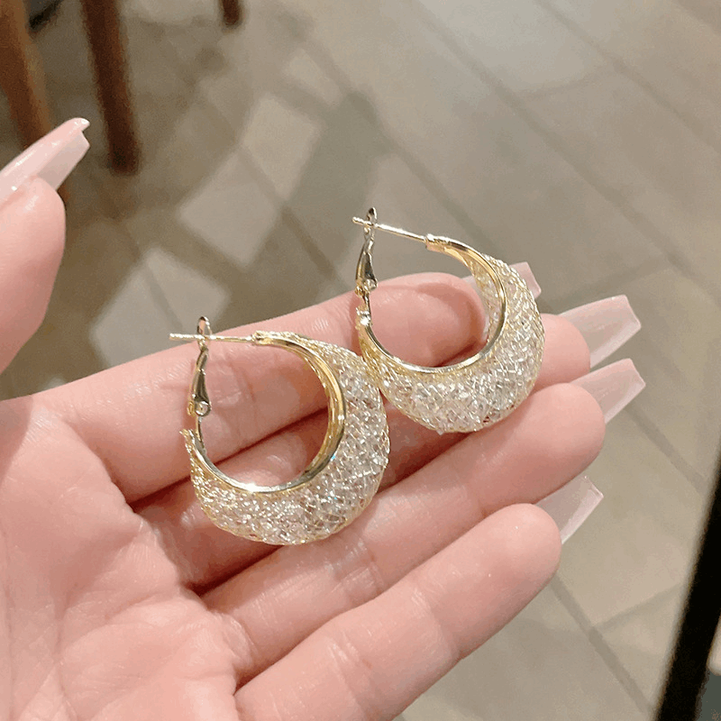 American Luxury Ring Pattern Hoop Earrings with High Quality Zircon Trendy Korean Earrings