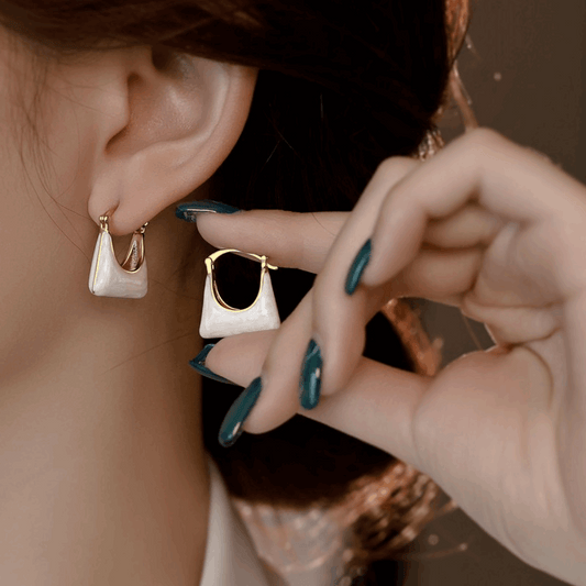 Trendy Elegant White Enamel Handbag Shaped Hoop Korean Earrings for Women
