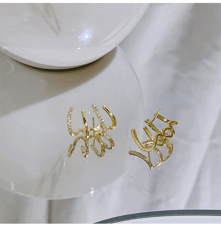 Korea Style 4-Layer Claw with Zircon Ear Cuff with S925 Silver Needle Ear Clip Earrings