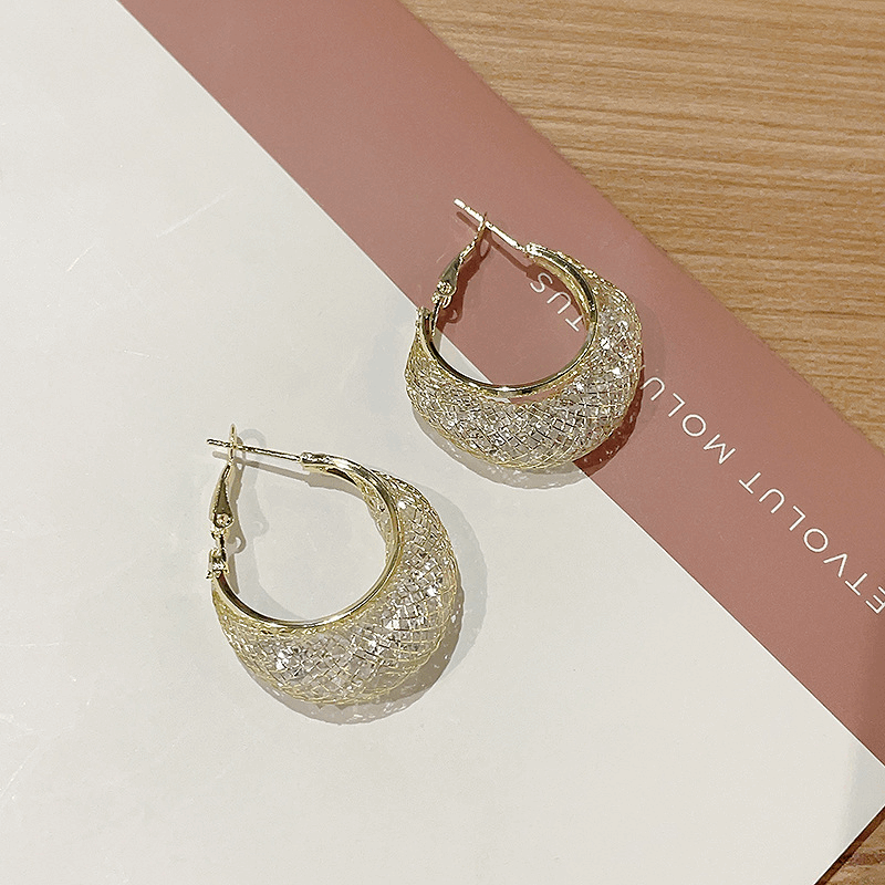 American Luxury Ring Pattern Hoop Earrings with High Quality Zircon Trendy Korean Earrings