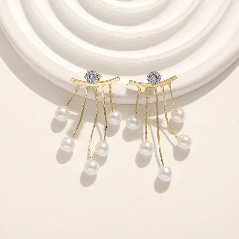 Pure Multiple Pearl Tassel Earrings Light Luxury and Super Shiny Long Pearl Korean Dangle Earrings