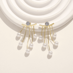 Pure Multiple Pearl Tassel Earrings Light Luxury and Super Shiny Long Pearl Korean Dangle Earrings