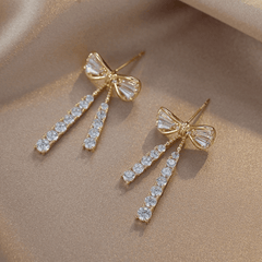 Latest Diamond Dangle Earring with Zircon Bow Tassel Long Drop Korean Earrings For Party