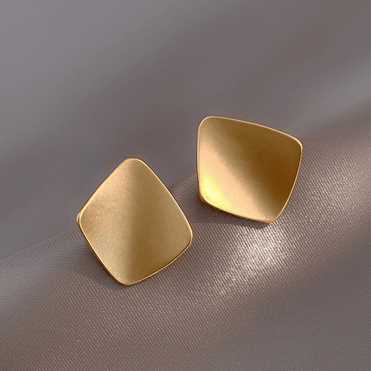 Simple Square Retro Gold Color Stud Korean Earrings with s925 Needle