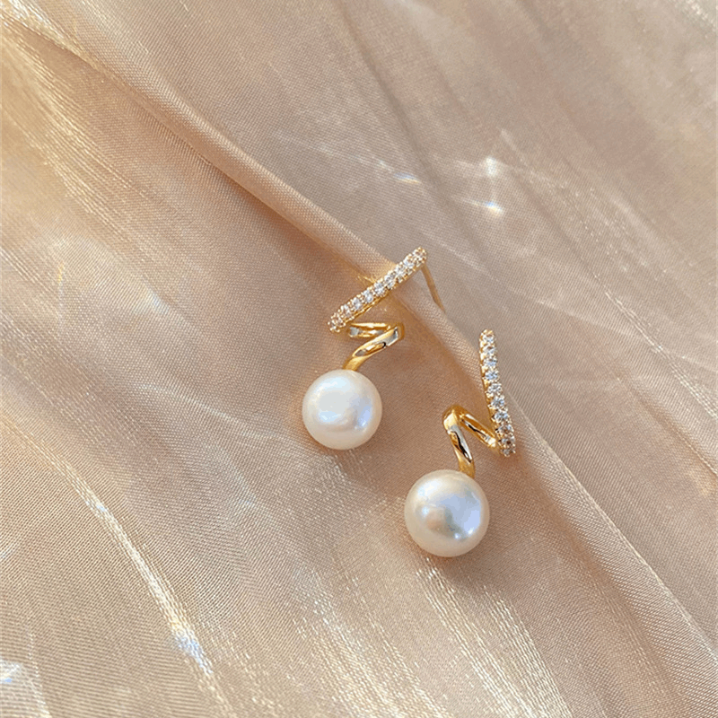 Twisted Diamond Stud Pearl Earrings Snake Shaped Luxury Fashion Stud Korean Earrings