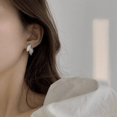 Korean Grey Two Leaves with S925 Silver Needle Fashion Stud Korean Earring