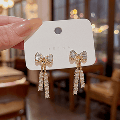Latest Diamond Dangle Earring with Zircon Bow Tassel Long Drop Korean Earrings For Party