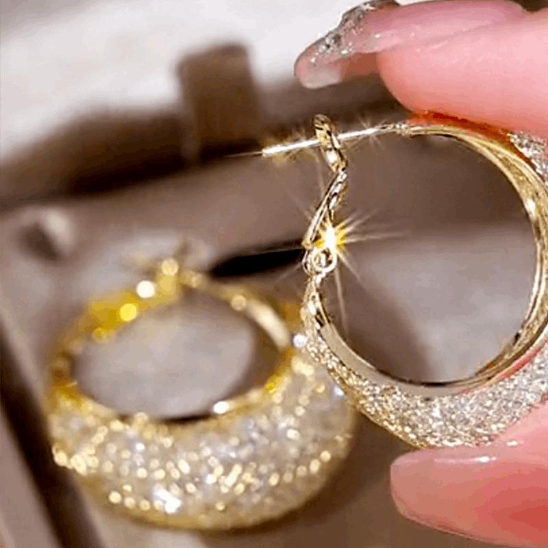 American Luxury Ring Pattern Hoop Earrings with High Quality Zircon Trendy Korean Earrings