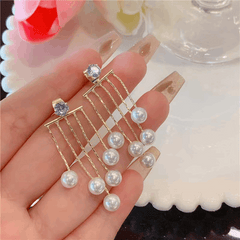 Pure Multiple Pearl Tassel Earrings Light Luxury and Super Shiny Long Pearl Korean Dangle Earrings