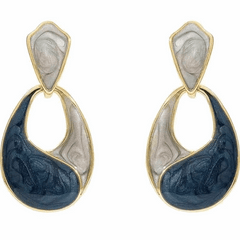 French Gold Plated Blue Enamel Geometric Water Drop Oval Shaped Drop Korean Earrings