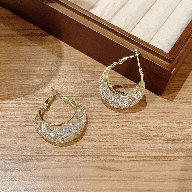 American Luxury Ring Pattern Hoop Earrings with High Quality Zircon Trendy Korean Earrings