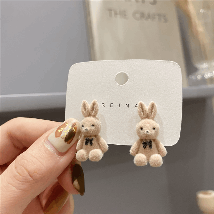 Latest Cute Bunny Earrings for College Students Beige Color Teddy Korean Fashion earring