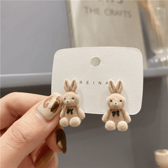 Latest Cute Bunny Earrings for College Students Beige Color Teddy Korean Fashion earring