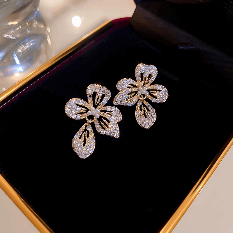 Exaggerated Rhinestone Sparking Flower Earrings Elegant for Women Korea New Design Fashion earring