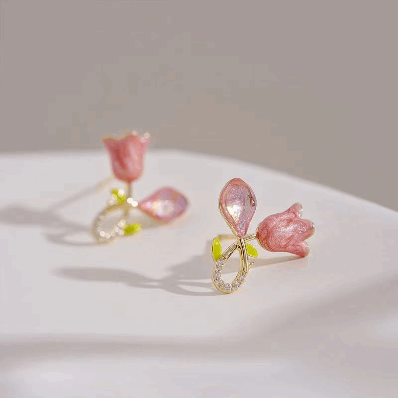 Latest Fashion Pink Tulip Flower stud latest trendy Korean Earrings for Girls