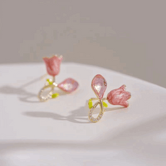 Latest Fashion Pink Tulip Flower stud latest trendy Korean Earrings for Girls