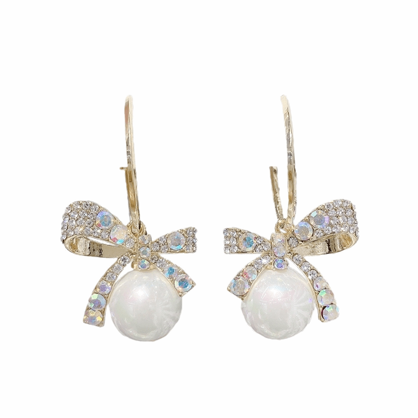 Trendy Bowknot Pearl Earrings Dangle Shape Drop Diamond Stud Korean Elegant Earrings