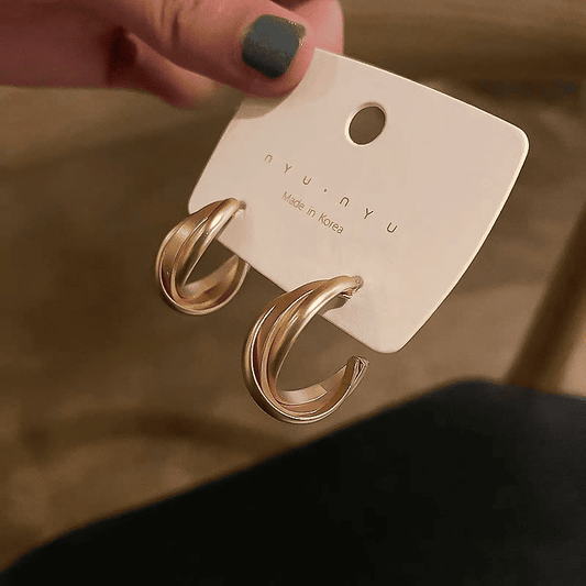 Vintage Geometric Twisted Gold Metal Hoop Korean Earrings for Women